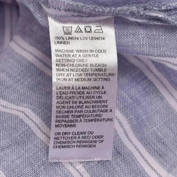 Lord & Taylor 100% Linen Striped Split Neck  Top Blue White Small - Picture 7 of 7